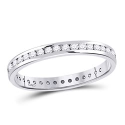 1/2 CTW Womens Round Diamond Single Row Near-Eternity Wedding Band Ring 14kt White Gold - REF-38T2V