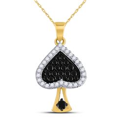 1/2 CTW Womens Round Black Color Enhanced Diamond Spade Pendant 10kt Yellow Gold - REF-20V5Y