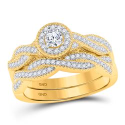 1/2 CTW Round Diamond Twist Bridal Wedding Ring 10kt Yellow Gold - REF-58N2A