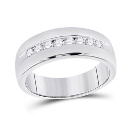 1/2 CTW Mens Round Diamond Wedding Single Row Band Ring 14kt White Gold - REF-99X2T