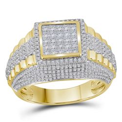 1 & 1/3 CTW Mens Round Diamond Square Cluster Ring 10kt Yellow Gold - REF-122W6H