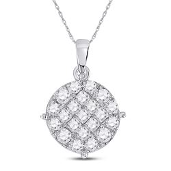1 CTW Womens Princess Diamond Circle Cluster Pendant 14kt White Gold - REF-88N5A