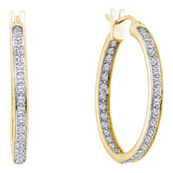 1/4 CTW Womens Round Diamond Inside Outside Hoop Earrings 14kt Yellow Gold - REF-42T2V