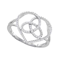 1/6 CTW Womens Round Diamond Heart Triquetra Trinity Ring 10kt White Gold - REF-21M2F