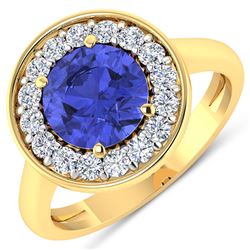 Natural 2.58 CTW Tanzanite & Diamond Ring 14K Yellow Gold - REF-101H7M