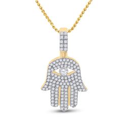 1 CTW Mens Round Diamond Hamsa Hand Charm Pendant 10kt Yellow Gold - REF-70F3W