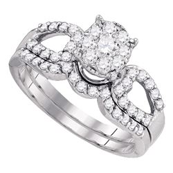 3/4 CTW Round Diamond Bridal Wedding Ring Band Set 10kt White Gold - REF-58V5Y
