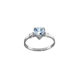 Genuine 0.98 ctw Aquamarine & Diamond Ring 14KT White Gold - REF-34Y3F