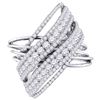Image 1 : 2 & 1/2 CTW Womens Round Diamond Crossover Open Strand Cocktail Ring 10kt White Gold - REF-188A2M