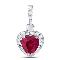 1/2 CTW Womens Heart Lab-Created Ruby Fashion Pendant 10kt White Gold - REF-20W5H