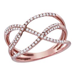 1/3 CTW Womens Round Diamond Open Strand Crossover Band Ring 10kt Rose Gold - REF-28T5V