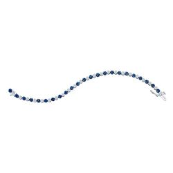 2 CTW Womens Round Blue Color Enhanced Diamond Flower Cluster Bracelet 10kt White Gold - REF-102H3R