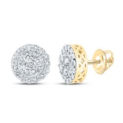 7/8 CTW Mens Round Diamond Cluster Earrings 10kt Yellow Gold - REF-45H2R