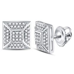 1/5 CTW Mens Round Diamond Square Cluster Stud Earrings 10kt White Gold - REF-20R5X