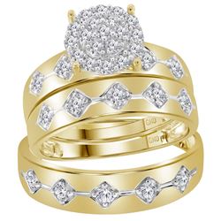 3/4 CTW His Hers Round Diamond Cluster Matching Wedding Set 10kt Yellow Gold - REF-72V3Y