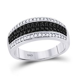1/2 CTW Womens Round Black Color Enhanced Diamond Band Ring 10kt White Gold - REF-33F5W