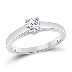 1/2 CTW Womens Round Diamond Solitaire Bridal Wedding Engagement Ring 14kt White Gold - REF-129W5H