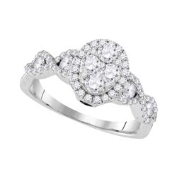 1 CTW Round Diamond Oval Cluster Twist Ring 10kt White Gold - REF-88W5H