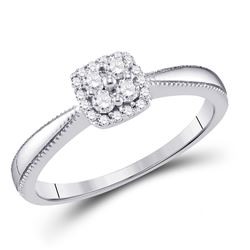 1/5 CTW Womens Round Diamond Square Halo Cluster Ring 10kt White Gold - REF-22H5R