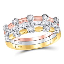 1/3 CTW Womens Round Diamond 3-Piece Stackable Band Ring 10kt Tri-Tone Gold - REF-35V4Y