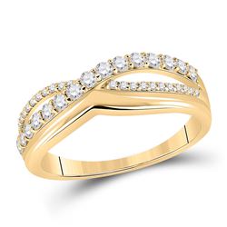 1/2 CTW Womens Round Diamond Crossover Band Ring 10kt Yellow Gold - REF-40N8A