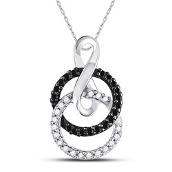 1/5 CTW Womens Round Black Color Enhanced Diamond Double Circle Pendant 10kt White Gold - REF-15T2V