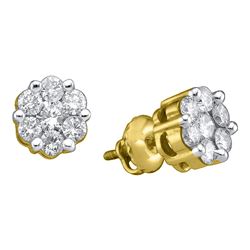 1/2 CTW Womens Round Diamond Flower Cluster Stud Earrings 10kt Yellow Gold - REF-34F3W