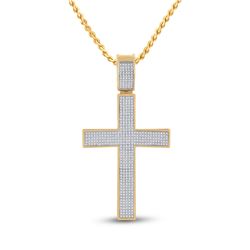 1 CTW Mens Round Diamond Cross Charm Pendant 10kt Yellow Gold - REF-81T7V