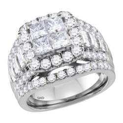 3 CTW Princess Diamond Cluster Halo Bridal Wedding Engagement Ring 14kt White Gold - REF-295Y3N