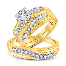 1/3 CTW Round Diamond Matching Trio Mens Womens Wedding Bridal Ring 10k Yellow Gold - REF-48Y5N