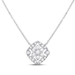 1/3 CTW Womens Round Diamond Floral Cluster Necklace 14kt White Gold - REF-40R8X