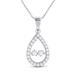 1/2 CTW Womens Round Diamond Moving Twinkle 2-Stone Teardrop Pendant 10kt White Gold - REF-40H8R