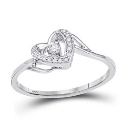 1/12 CTW Womens Round Diamond Heart Promise Ring 10kt White Gold - REF-15T5V