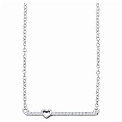 1/10 CTW Womens Round Diamond Heart Bar Necklace 10kt White Gold - REF-17H6R