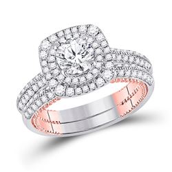 1 & 7/8 CTW Round Diamond Bridal Wedding Ring 14kt Two-tone Gold - REF-593X3T