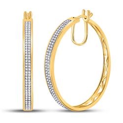1/2 CTW Womens Round Diamond Hoop Earrings 10kt Yellow Gold - REF-58A5M