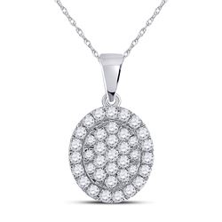 1/2 CTW Womens Round Diamond Oval Pendant 10kt White Gold - REF-31V4Y
