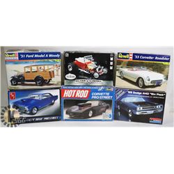 6 PLASTIC CAR MODEL KITS