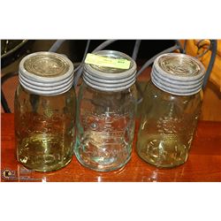 SET OF 3 ANTIQUE COLORED CROWN SEALER JARS