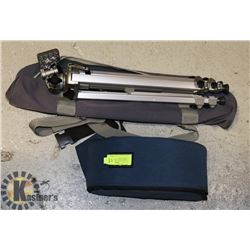 CAMERA FANNY PACK (NEW), TRIPOD (USED).