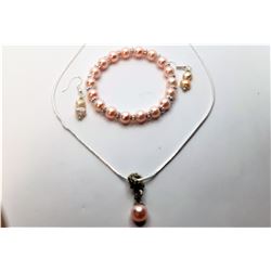 18)  SET OF PINK PEARL JEWELRY, INCLUDES: