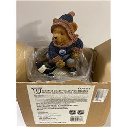 EDMONTON OILERS NHL HOCKEY BEAR FIGURINE.
