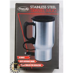 NEW HEATED  14-OZ STAINLESS STEEL TRAVEL MUG