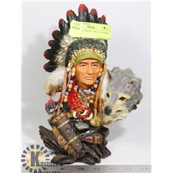 10 INCHES INDIAN CHIEF AND WOLF STATUE