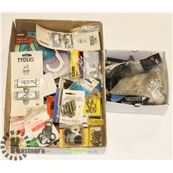 FLAT OF PLUMBING STUFF WASHERS PLUS DOOR LATCHES,