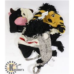 LOT OF 3 ANIMAL FACE TOQUES