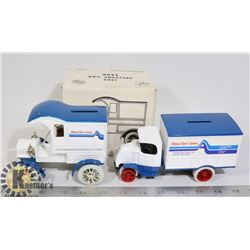 TWO ANTIQUE STYLE DIE CAST COIN BANKS