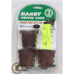 NEW 3PACK HANDY COFFEE CUPS REUSABLE SINGLE