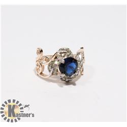 RETRO SOLEMAN CARVED PATTERN INLAID BLUE CRYSTAL S