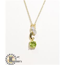 #124-GREEN PERIDOT & CZ PENDANT & NECKLACE